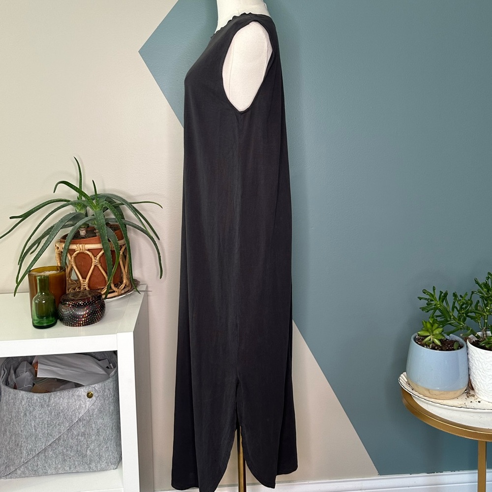 PROJECT SOCIAL T Charcoal Gray Sleeveless Cotton Maxi Dress Snap Back Raw Edge L - Picture 5 of 12